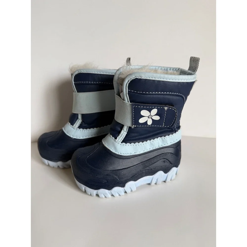 Member's Mark Toddler Girls Size 7/8 Navy Blue Flower Faux Fur Lined Snow Boots